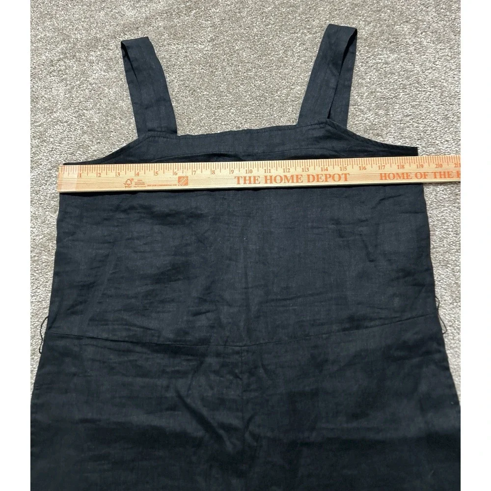 NEW Quince M 100% European Linen Square Neck‎ Jumpsuit Black - Missing Belt